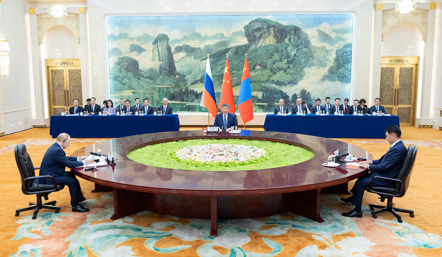 _习近平主持中俄蒙元首第七次会晤_习近平主持中俄蒙元首第七次会晤